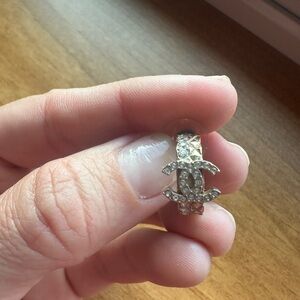 One Chanel- 2022 Gold Crystal CC Hoop Earrings